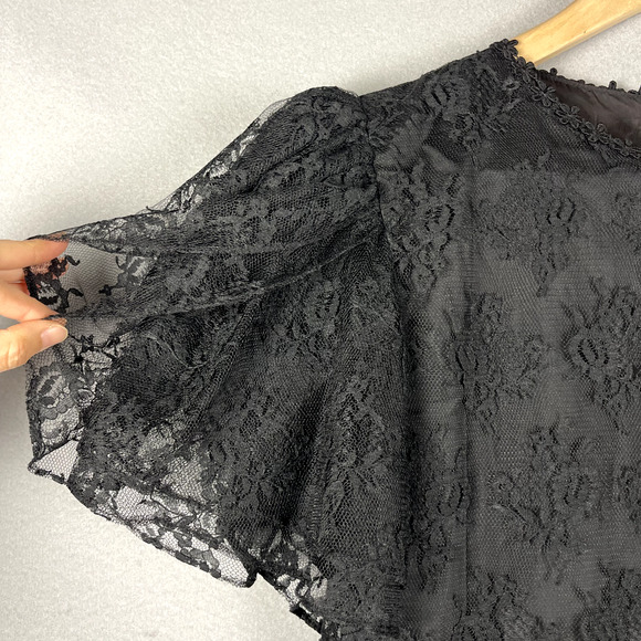 Vintage Witchy Whimsigoth Dress Womens 14 Black Lace Floral Goth Barbara Chodos - Picture 6 of 16